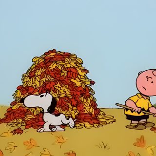 a charlie brown cartoon with a dog and a pile of leaves Snoopy Halloween Gif Cute Fall Gifs Snoopy, Charlie Brown Thanksgiving Gif, Thanksgiving Charlie Brown Gif, light steel blue
