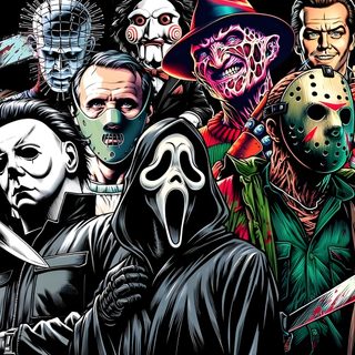 a group of people with masks and knives Halloween Horror Characters Horror Movie Tattoos, Horror Room, 1360x768, Scary Movie Characters, black