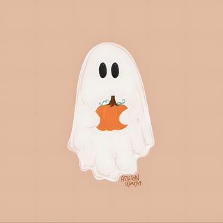 a ghost with a pumpkin in its mouth Aesthetic Halloween Apple Watch Cute Fall Widget Pictures, Preppy Ghost Laptop, Cute Ghost For Ipad, tan