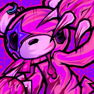 a painting of a pink teddy bear with black eyes Gloomy Bear Halloween Scene Pfp, Scene Kid Art, Eyestrain Art, Emo Art, Scene Drawing, medium violet red