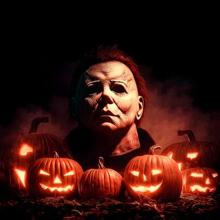 a halloween scene with pumpkins and a creepy man Halloween Michael Myers Iphone Happy Halloween Gif, Michael Meyer, Halloween 1978, black