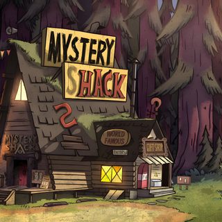 the mystery shack is surrounded by tall trees and other things in the background that are lit up Gravity Falls Halloween Mystery Shack, Mystery Shack Background, Gravity Falls Forest, dark slate gray