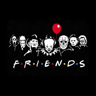 a group of people with balloons and the words friends Halloween Horror Friends Scary, Shirt Design, Halloween Backgrounds, Graphic Tshirt Design, black
