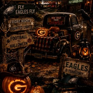 an image of halloween signs and pumpkins on the ground Halloween Nfl Eagles, Phone, Halloween, black
