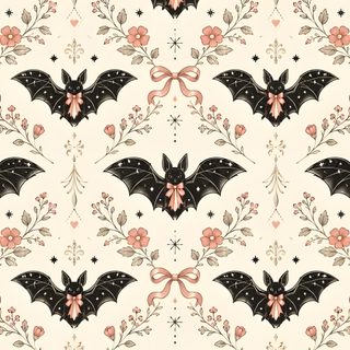 a bat pattern with pink flowers and stars on white background for wallpaper or fabric Halloween Bat For Bedroom Bat Patterns, Gothic Cottagecore, Bat Pattern, Black Bat, old lace