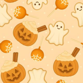 halloween seamless wallpaper with pumpkins and ghost faces Halloween Cookie Warm Halloween, Cute Halloween Treats, Halloween Iphone Backgrounds, navajo white