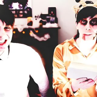two people dressed up in costumes and holding books Dan And Phil Halloween 2009 Dan And Phil Halloween 2009, Dan And Phil 2009, Dan And Phil Book, antique white