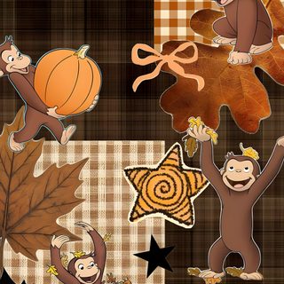 an image of monkeys and pumpkins on the table Curious George Halloween Fall Vibes, Curious George, Collage, Orange, Halloween, sienna