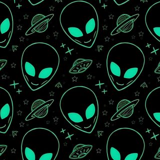 an alien pattern with stars and planets in the background, on a black fabric that has green glow Alien Halloween Alien Iphone, Couple Drawing, Alien Patterns, Illustration Photo, Alien Aesthetic, black
