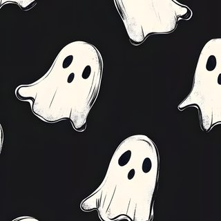 black and white halloween ghost fabric with large, ghostly faces on it's sides Halloween Spooky Ghost Pattern Asthmatic Halloween, Halloween Aesthetic Ghost, Ghost Ipad, black