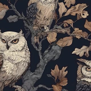 two owls are sitting on the branch of a tree Halloween Owl Vinyl Wall Covering, Dark Green Walls, Woodland, Owl Pet, Renter Friendly, dark slate gray