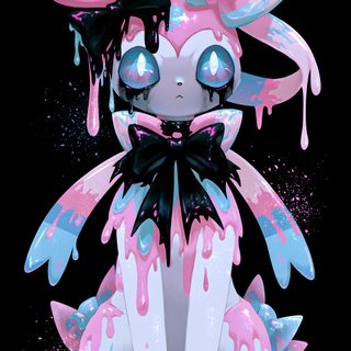 a pink and blue cartoon character sitting in the middle of some spilled paint on her face Halloween Sylveon Hd Pokémon, My Pokemon, Pokemon, black