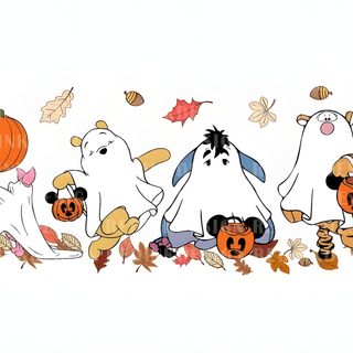 some cartoon characters with pumpkins and leaves Winnie The Pooh Halloween Desktop Aesthetic Fall Desktop, Cute Fall Laptop, Cute Disney Fall, white smoke