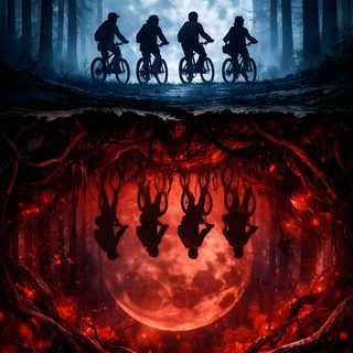 the silhouettes of three people riding bikes in front of a full moon and trees Stranger Things Halloween Stranger Things Ipad, Stranger Things Pictures, Stranger Things Iphone, black