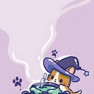 a cartoon cat with a witches hat and caulder Corgi Halloween Cute Cute Corgi, Corgi Space, Corgi Witch, Corgi Background Cute, Corgi Ideas, thistle