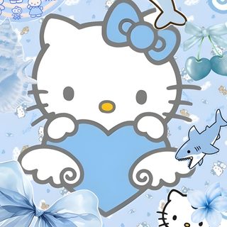 the hello kitty wallpaper is blue and white Blue Hello Kitty Halloween Design, Cute Blue Hello Kitty, Hello Kitty In Blue, Blue, gainsboro