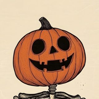 a pumpkin sitting on top of a skeleton Cute Halloween Skeleton Pumpkin Skeleton Drawing, Spooky Pumpkin, Halloween Skeleton, Simple Halloween, wheat