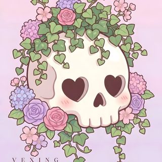 a skull with flowers on it's head Cute Halloween Skull Skull, Gothic Floral Tattoo Ideas, Animated Art, Kawaii Skeleton Drawing, lavender