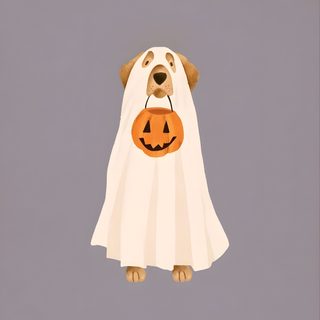 a dog wearing a ghost costume with a jack o lantern on it's chest Halloween Dog Halloween Themed Dog Drawing, Wiener Dog Halloween, Cute Dog In Pumpkin Illustration, light slate gray