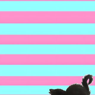 a black cat standing on top of a pink and blue striped wall Halloween Cat Stripes medium purple