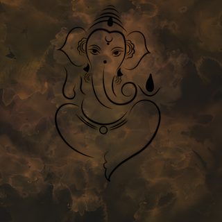 an image of the god ganesha in black and gold colors on a brown background Ganesh Halloween Ganesha With Book, Ganesha Art Black Background, Aesthetic Ganesha, dark slate gray