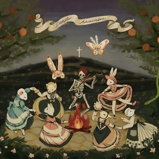 an image of a group of people sitting around a campfire in the woods with oranges Enchanted Halloween Aesthetic Art, Beautiful Art, Art Sketchbook, Whimsical Art, dark slate gray