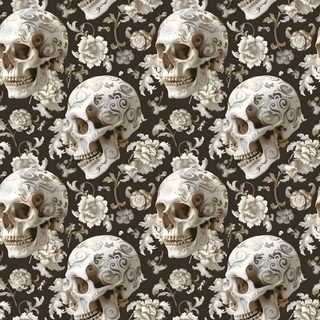 an image of skulls and flowers on a wallpaper pattern in black and white colors Halloween Thorny Skulls Warm Gray Skull Background Aesthetic, Vintage Skull, Vintage Skull Design,
