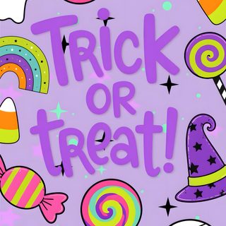 a halloween poster with candy, candies and ghost faces on it that says trick or treat Large Scale Halloween Trick Or Treats plum