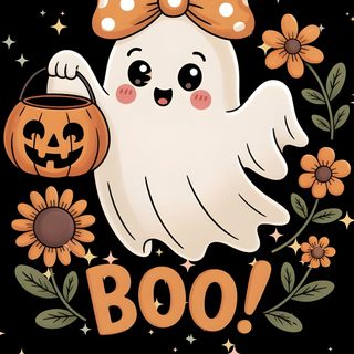 a cartoon ghost with a pumpkin in its hand and the words boo written on it Cute Halloween Boo Cute Halloween, Girly Halloween, Halloween Images Cute, Cute Halloween Iphone, black
