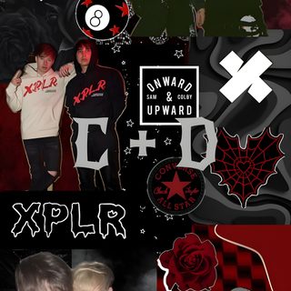 the collage has been altered to look like it is being used as a poster Max And Tommy Halloween Xplr Sam And Colby, Sam And Colby Aesthetic, Colby Brock And Sam, Sam And Colby, black