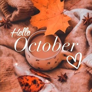 the cover of hello october is shown with an orange maple leaf on top of it Halloween Hello October Hello October Images, October Images, New Month Wishes, October, indian red