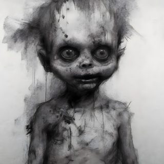 an image of a creepy doll with hair on it's head Scary Creepy Halloween Art Horror Drawing, Black Art Tattoo, Nightmares Art, Nghệ Thuật Kinh Dị, gray