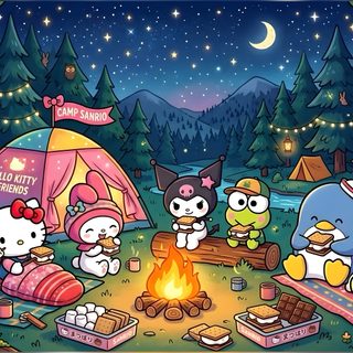 an image of hello kitty camping in the woods Sanrio Halloween Laptop Hello Kitty Hd, Emoji Stickers Iphone, Hello Kitty Aesthetic, dark slate gray