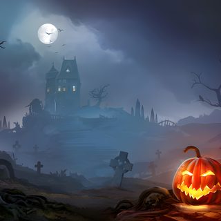 two jack o lantern pumpkins in front of a spooky castle Halloween 1920x1080 Hd Halloween Landscape, Halloween Environment, Halloween Backgrounds Landscape, dark slate gray