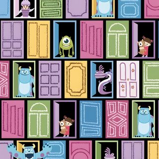 an image of cartoon characters in front of doors with monsters and cats on the door Monsters Inc Halloween Monster Inc Background, Monsters Inc Aesthetic, Monsters Inc Doors Background, Up, gray