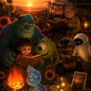 an image of monsters reading books in the sunflowers at night with other characters Pixar Halloween Pixar Iphone, Disney Cars, Disney Characters, Movie, Bear, Disney And Dreamworks, maroon