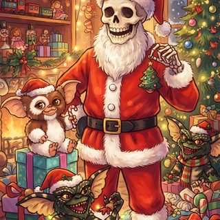 a painting of santa claus with his presents Halloween Christmas sienna