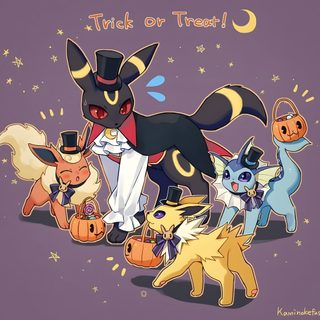 a group of cartoon cats standing next to each other on top of a purple background Eevee Evolutions Halloween Glaceon Halloween, Halloween Umbreon, Jolteon Halloween, dim gray