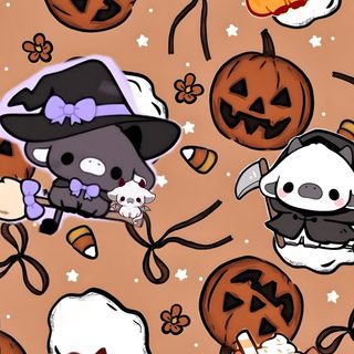 an animal themed wallpaper with pumpkins and cats Halloween Country dark salmon