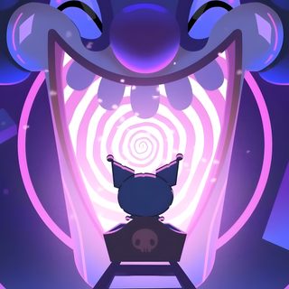a cartoon character standing in front of a purple background with an evil looking animal on it's head Kuromi Halloween Desktop Kuromi Live Pc, Kuromi Background Pc, Kuromi Purple Laptop, dark slate blue