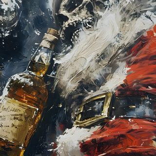 a painting of santa claus holding a bottle Halloween Santa Claus Christmas Horror, Creepy Christmas, Dark Christmas, Bad Santa, dim gray