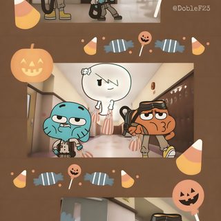 an image of the inside of a house with halloween decorations and cartoon characters on it Gumball Halloween Angel Lilo And Stitch, Cute Disney Characters, Unique Iphone, Amazing Gumball, dim gray