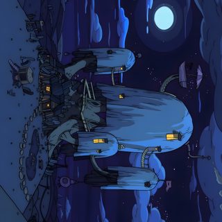 an animated image of a space station in the sky with clouds and stars around it Halloween Adventure Time Per Pc, Cozy Night Desktop, Adventure Time 2560x1440, midnight blue