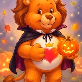 a painting of a teddy bear holding a pumpkin Halloween Care Bear indian red