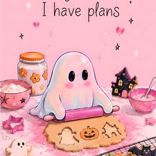 a halloween card with a ghost and cookies on the table next to it is an image of some spooky treats Cute Funny Halloween pink