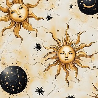 the sun, moon and stars are depicted in this seaming pattern on parchment paper Halloween Sun Pattern Sun Witch, Sun And Moon Background, Sun And Stars, Sun Moon Aesthetic, wheat