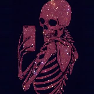 a skeleton holding a cell phone in its right hand with glitters all over it Pink Baddie Halloween Halloween Iphone Backgrounds, Halloween Cute, Pink Girly, Halloween Iphone, black