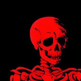 a red skeleton sitting in the middle of a black background with an orange glow on it's chest Halloween Red Skull Skull Live, Red Skeleton, Red Skeleton Background, Red Skeleton Aesthetic, black