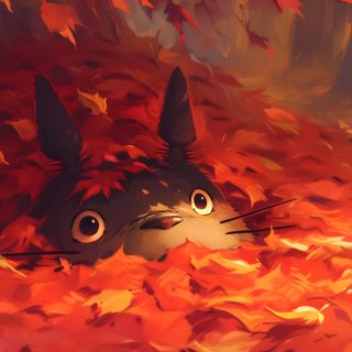 a painting of a cat hiding in the leaves with its eyes wide open and it's head sticking out Totoro Halloween Cute Desktop, Fond D Ecran, Free Download, Hayao Miyazaki, Laptop, Miyazaki, brown