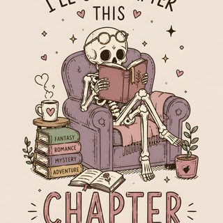 a skeleton sitting in a chair reading a book Halloween Reading antique white